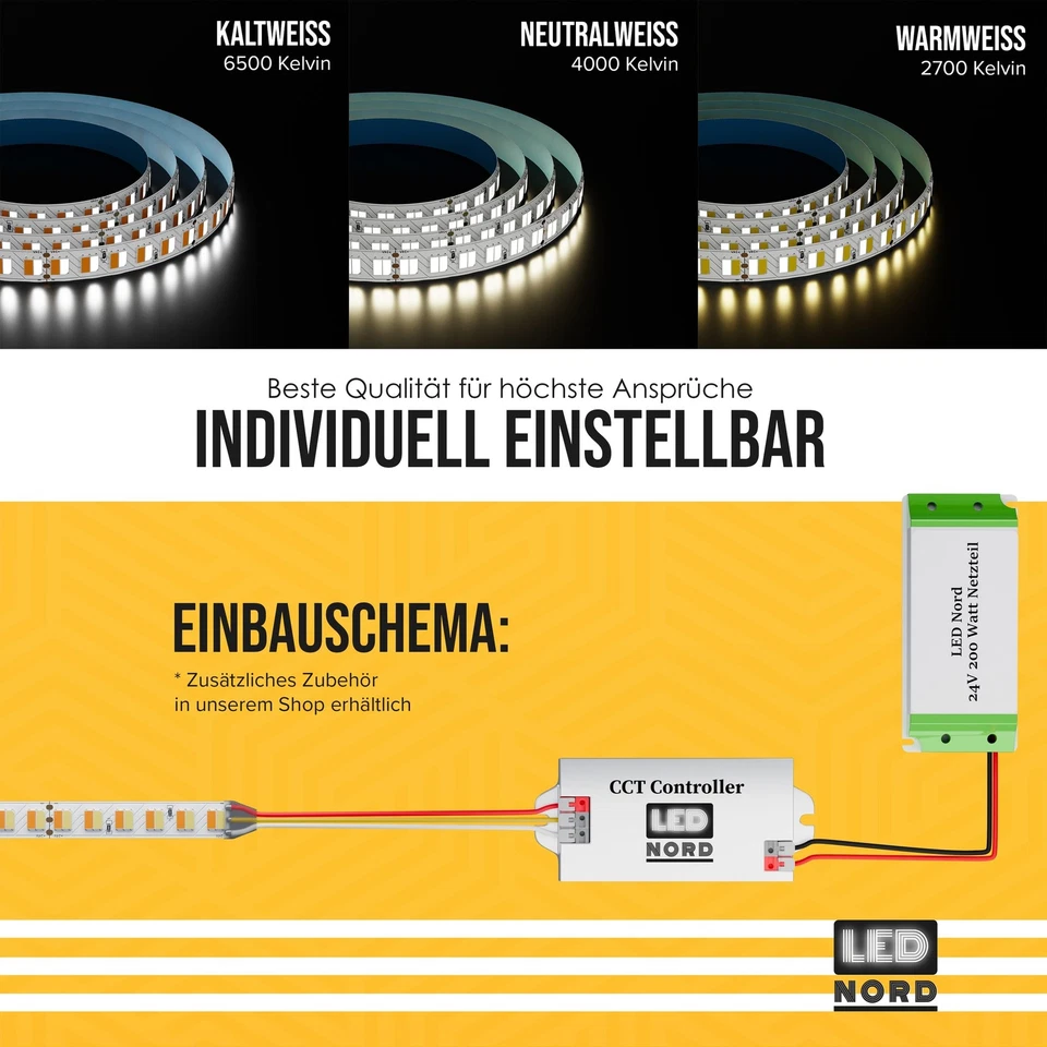 LED Stripe Streifen Leiste Band Lichterkette 5m Lichtstreifen 24v dimmbar CCT - Bild 4 von 4