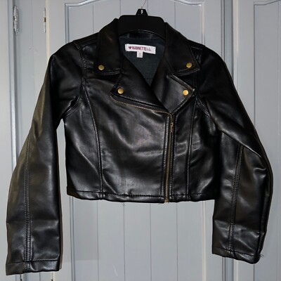 Nannette Kids Girls Motorcycle Jacket Zipper Front Black Size 10