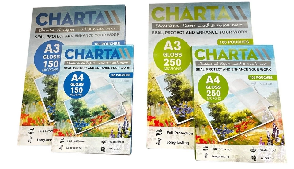 CHARTA Laminierfolien glänzend 150 & 250 Mikron A4 & A3 25 50 100 200 500 1000 FOLIEN