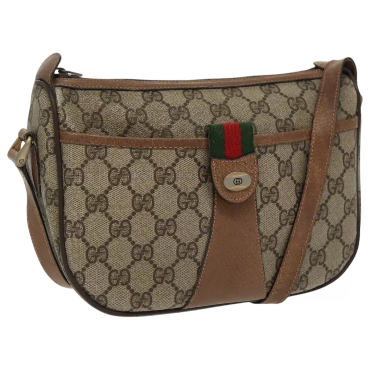 Sac à bandoulière GUCCI GG Supreme Web Sherry Line PVC beige or authentique th5387