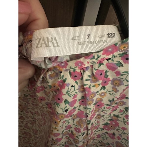 Zara girls dress floral pull short sleeves Ruffle hem size 7 cotton - Picture 3 of 5