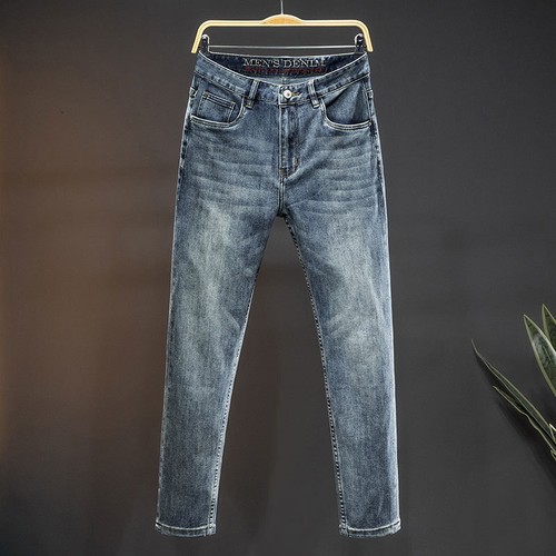 Jeans high-end simple slim men's small straight jeans street trendy Pants
