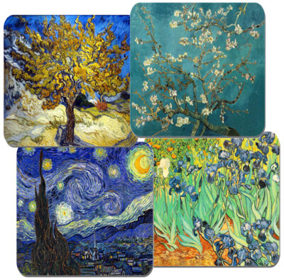 Vintage Vincent Van Gogh Coasters Set Of 4. High Quality Cork Backed Almond Tree