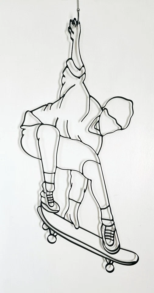 Patinador Patinador Barra Plana Hierro Metal Negro Arte de Pared Escultura 3D 36" Hombre Cueva Foto 3 de 4