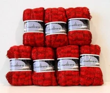 YARN - KNITTING FEVER TINSELTOWN RIBBON YARN - LOT OF 7 SKEINS - #8 RED - NEW! 