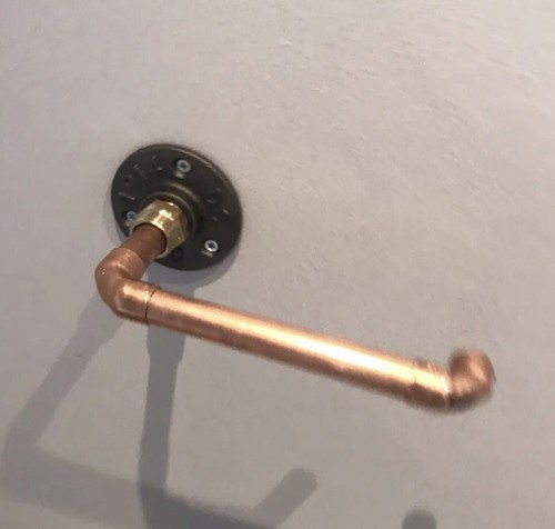 Soporte para rollos de pared industrial extremo curvo de tubería de cobre - Steampunk - Imagen 2 de 3