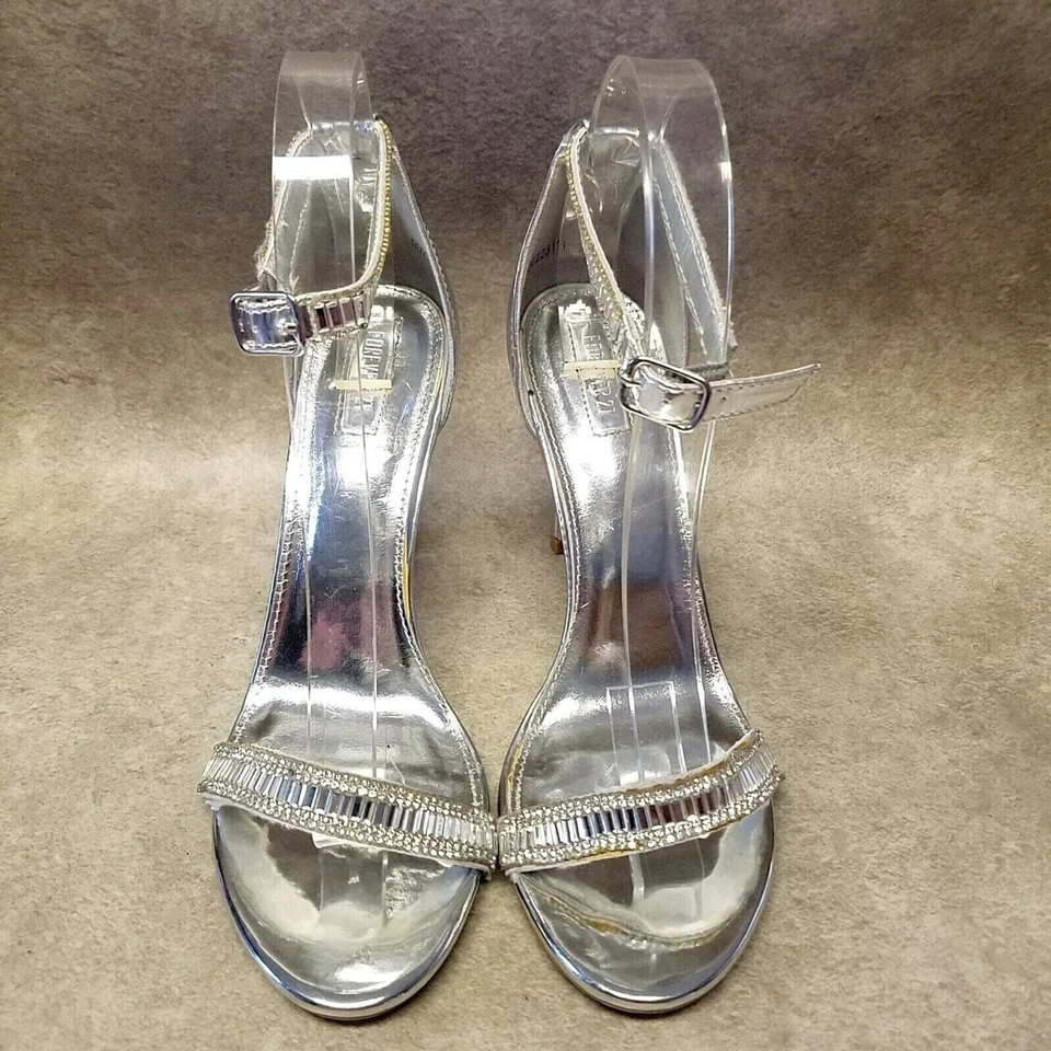 Forever 21 Mujer Talla 8 Plateado Puntera Abierta Tobillo Correa 4" Tacones Foto 2 de 4
