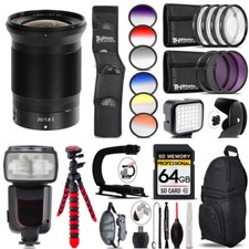 Nikon NIKKOR Z 20mm f/1.8 S Lens Pro Flash LED Light -64GB Accessory Bundle