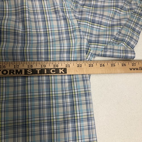 CHAPS Mens Button Down Shirt Blue Plaid Short Sleeve Polyester Large Lightweight - Picture 10 of 12