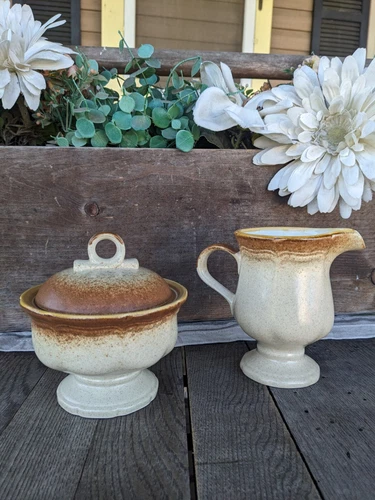 Vintage Mikasa Whole Wheat Stoneware Cream and Sugar Set