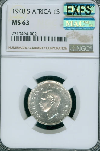 1948 SOUTH AFRICA 1 SHILLING NGC MS63 MAC EXPS EXCEPTIONAL 1ST STRIKE VERY RARE