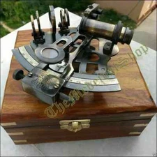 SOLID DESIGN BRASS GERMAN MARINE SEXTANT 4 INCH WITH WOODEN BOX HANDMADE GIFT