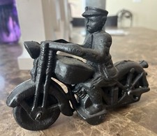 Vintage Style Cast Iron Toy Motorcycle Police Patrol Riding Traffic Cop 6" Long
