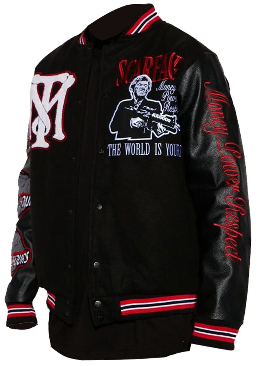 The World is Yours Black Bomber Scarface Varsity Jacket The World is Yours Black Bomber Scarface Varsity Jacket