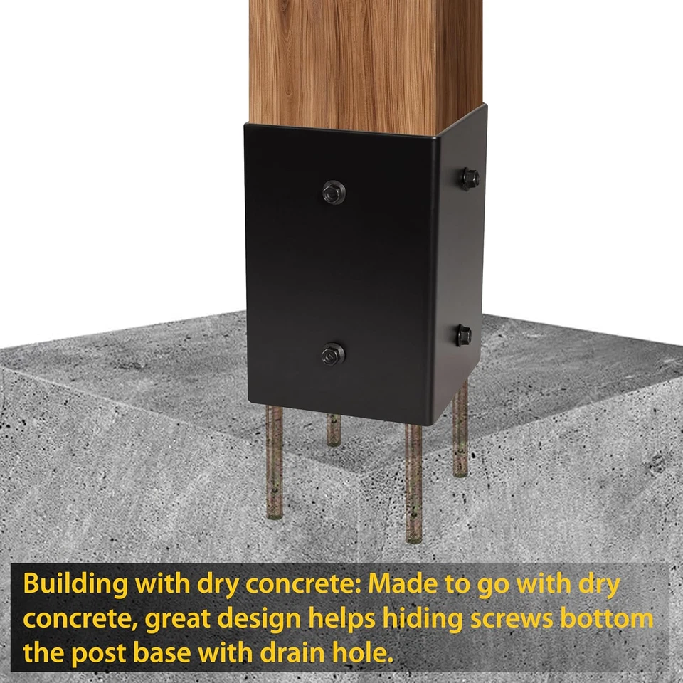 4 PCS 4x4 Post Anchor Base Brackets with Drain Holes for Decks & Fence Posts - Image 2 of 4