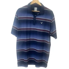 Callaway Golf Red White Blue Striped Opti Dry Short Sleeve Polo Shirt XL Men's