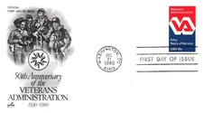 US FIRST DAY COVER VETERANS ADMINISTRATION 50 YEARS OF SERVICE (3) CACHETS 1980