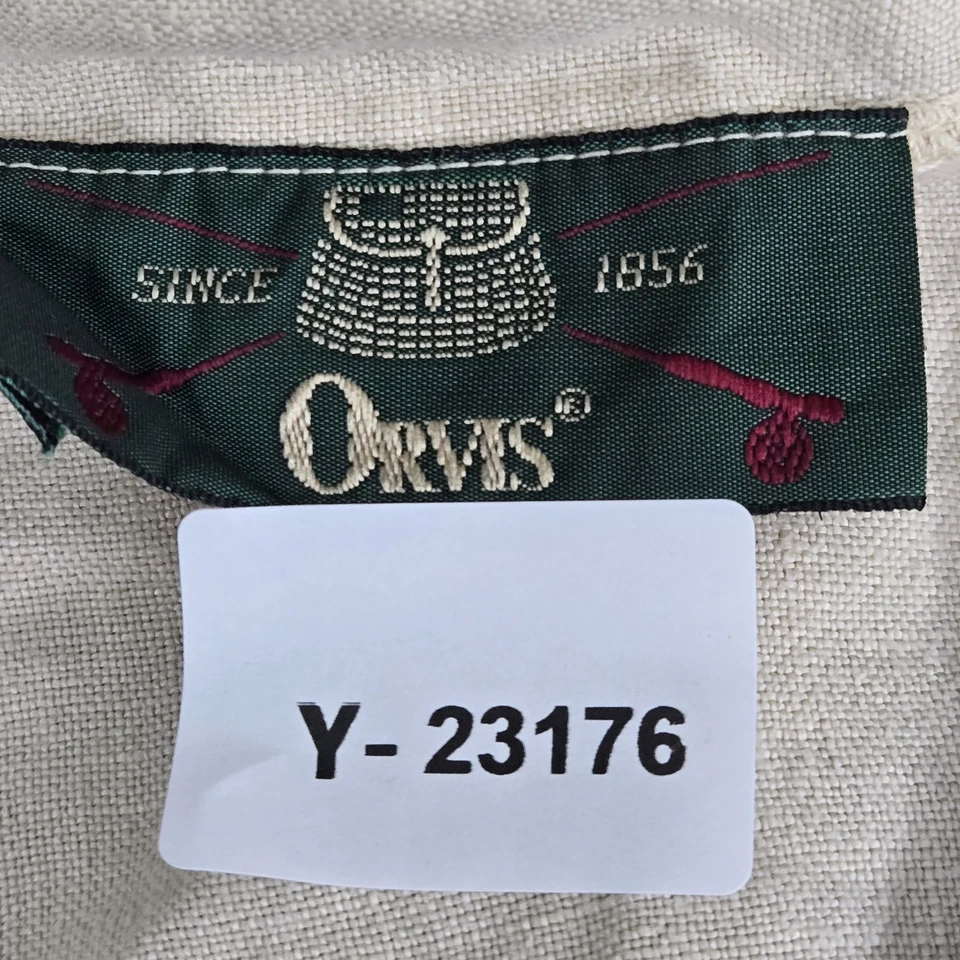 VINTAGE Orvis Women Button Up Shirt LARGE Brown USA Linen Crew Neck Front - Изображение 2 из 4