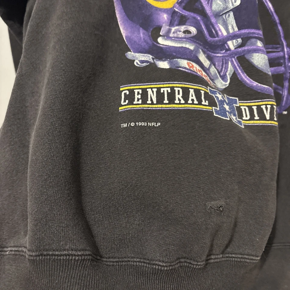 Sudadera De Colección 1993 Minnesota Vikings Negra Cuello Redondo Salem Ropa Deportiva Grande Foto 2 de 4