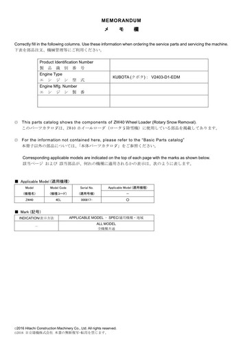Hitachi ZW40 Rotary Snow Removal Wheel Loader Parts Catalog Manual SN 000817-up - Picture 3 of 10