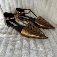NEW Stella McCartney Bronze / Gold Metallic Cutout Pointed Flats