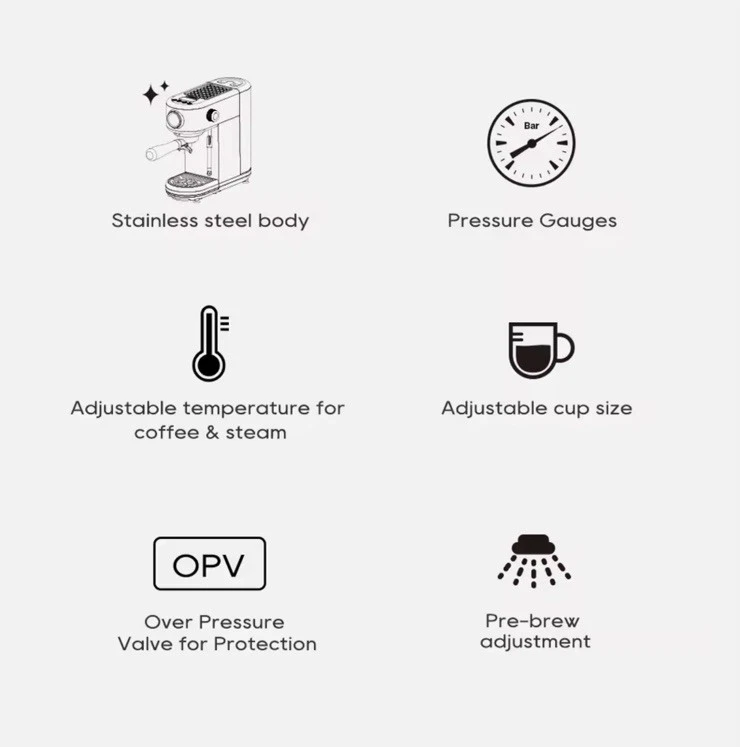 HiBREW H10B 20Bar Siebträgermaschine Espresso-Maschine Cappuccino 1.3L Edelstahl - Bild 2 von 4