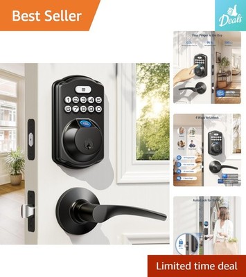 Fingerprint Biometric Deadbolt with 2 Lever Handles - Keyless Matte Black Lock