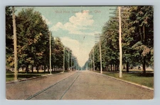Bellevue OH, Tree Lined West Main Street, Tracks, Ohio c1910 Vintage Postcard
