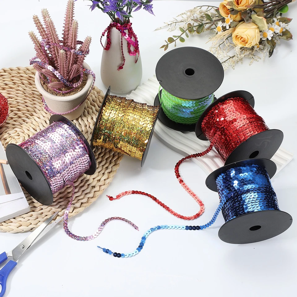 Cinta de ajuste de lentejuelas redondas planas de 100 yardas y 6 mm, tono plateado Foto 4 de 4