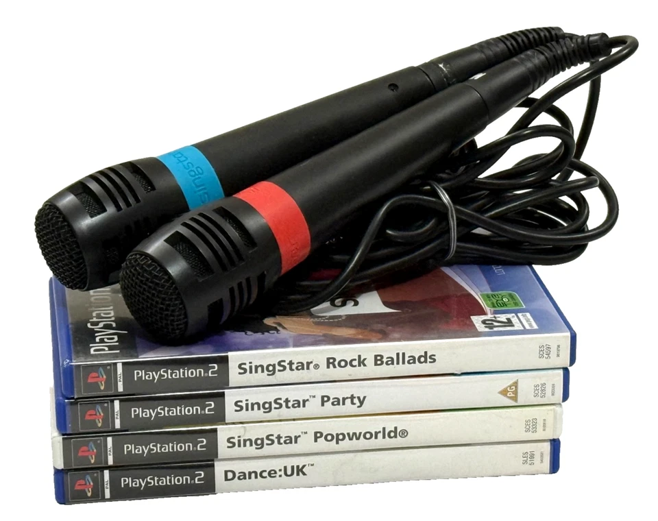 2 PS2 Singstar Microphones Compatible For PS2 PS3 & PS4 microphones only + Games - Image 3 of 4