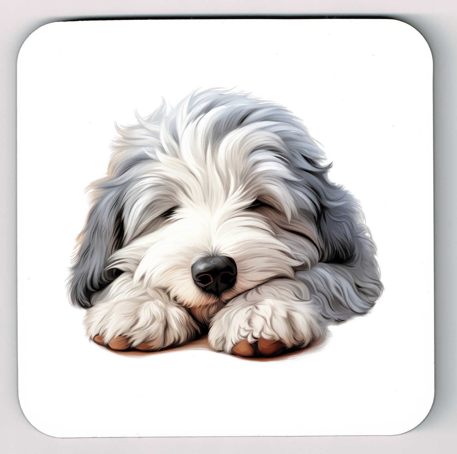 Sleeping Laying Down Old English Sheepdog Coaster, English Sheepdog Lover Gift