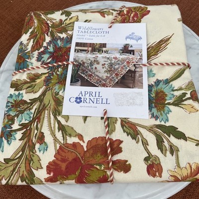 NWT April Cornell Tablecloth 60'' x 84'' Wildflowers 100% Cotton Table For 6-8