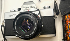 MINT MINOLTA SRT-101 35mm SLR w MD Rokkor-X 50mm f1.7 w strap battery