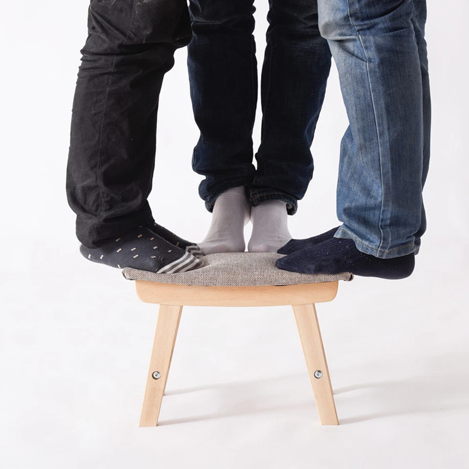 Footstool Wooden Structure Sponge Cushion Step Stool Home Decor White Blue - Image 3 of 4