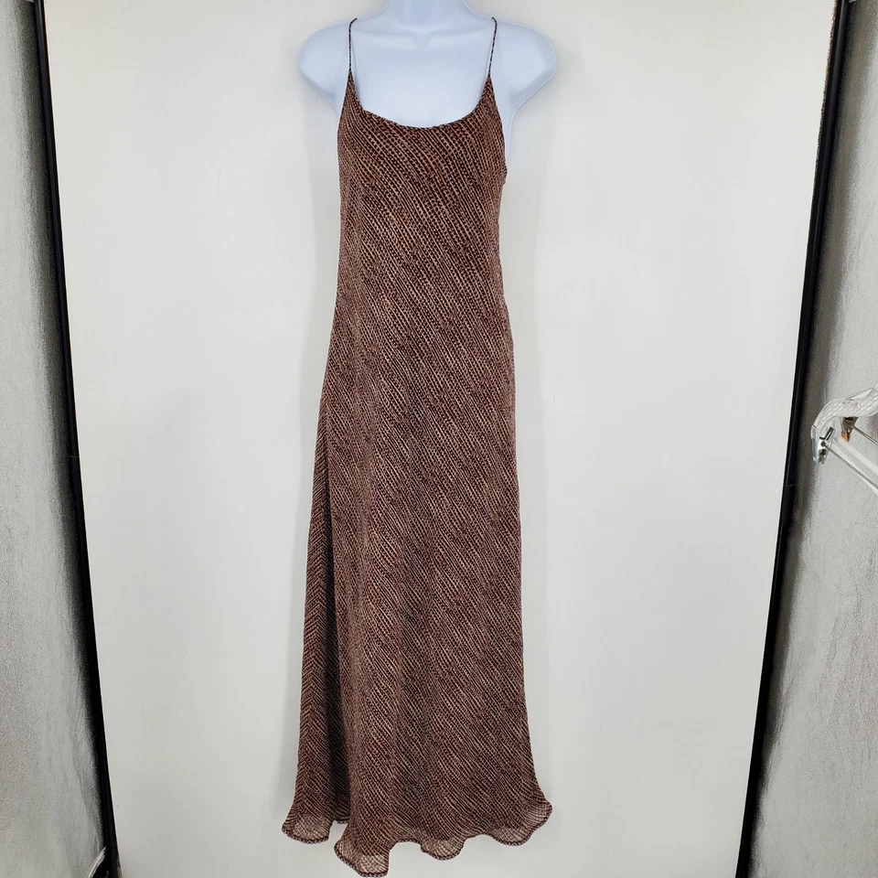 Vintage J. Vestido slip Crew anos 90 maxi minimalista com tiras nas costas marrom galeria menina - Imagem 2 de 4