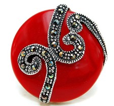 Carnelian  Swiss Marcasite 925 Solid Genuine Sterling Silver Ring Sz 7,8 ZB8