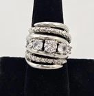 Vintage Israel Sterling Silver Clear Gemstone Modernist Swirl Ring Size 8 - 11g