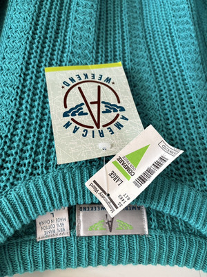 1990s Vintage American Weekend Women s Teal Rib-Knit Crew Neck Sweater  L