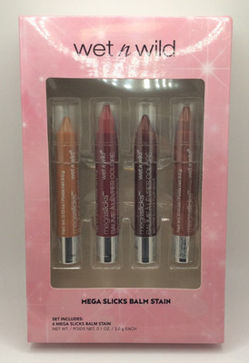 Wet n Wild Mega Slicks Balm Stain Moisturizing Lip Color 4 piece Gift Set SEALED