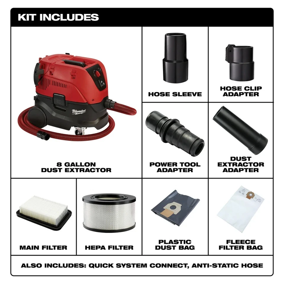 Extractor de polvo con cable de 8 galones Milwaukee 8960-80 con filtro automático - Reconocimiento Foto 2 de 4