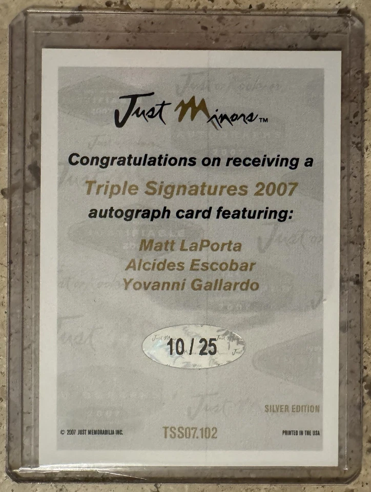Just Minors Triple Sigs Silver LaPorta Alcides Escobar Gallardo 2007 10/25 Foto 2 de 2