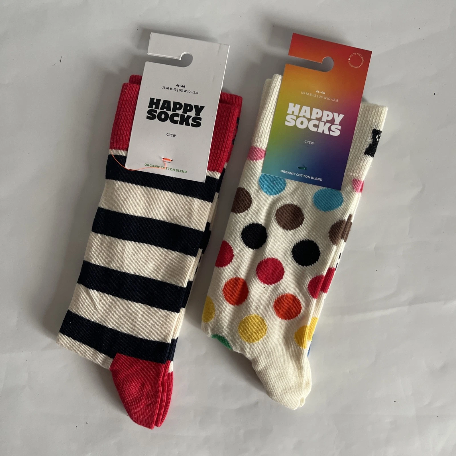 Happy Socks Organic Cotton Blend Crew Socks Pairs Unisex Two Pairs Large UK 7-11