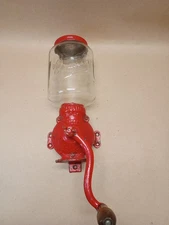 Antique Wall Mounting Arcade Cast Iron Coffee Grinder W/ Glass Crystal No 3 Jar