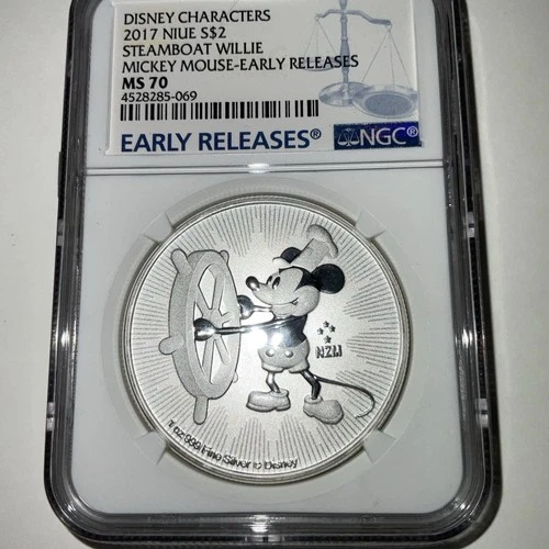 NGC 2017 Niue  S$2 Mickey Mouse As Steamboat Willie, Early Release MS 70