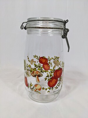 Vintage Arc Spice Of Life Glass Mushroom Vegetable Jar Canister Bail Lid France