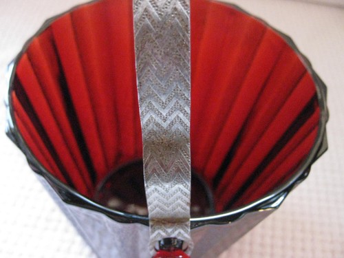 ICE BUCKET, VTG HELLER CO RUBY PANELED GLASS, HANDLE, TONGS, 1950'S, BROOKLYN NY - Picture 2 of 20