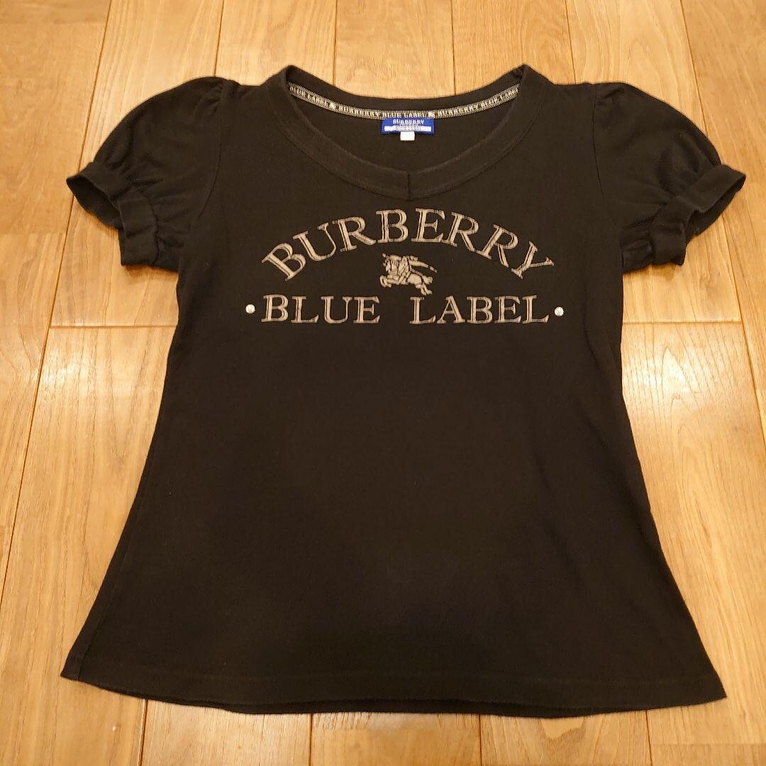 Burberry Blue Label T-shirt Black Short sleeve Cotton Logo Women Size 38 Used