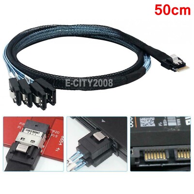 SAS 4.0 SFF-8654 4i 38pin Host to 4 SATA 7pin Target Hard Disk Raid Cable 50cm