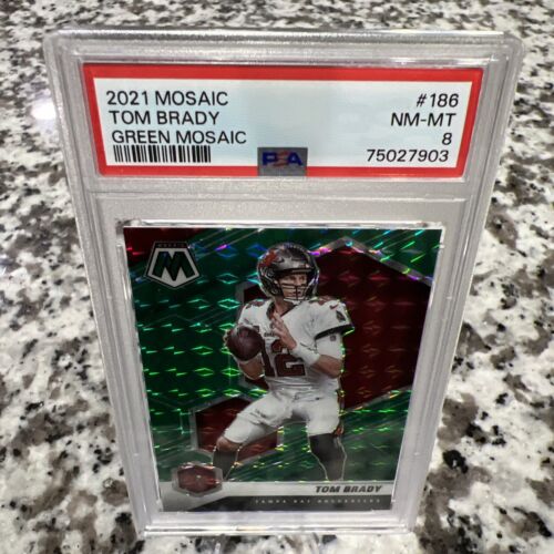 Tom Brady 2021 Mosaic Green Tampa Bay Buccaneers Card #186 PSA 8 Mint