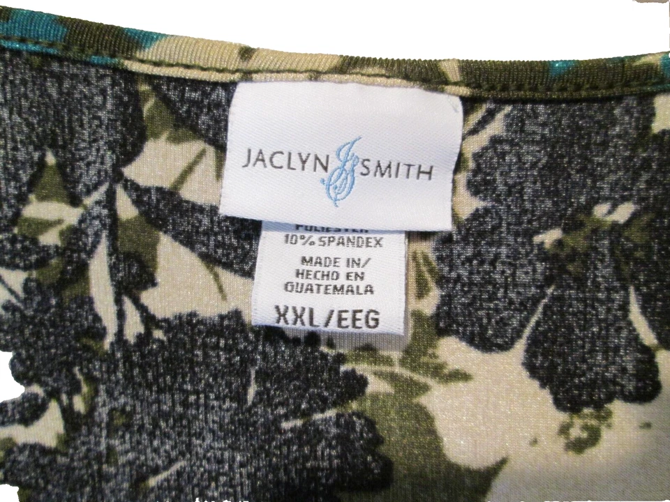 JACKLYN SMITH TOP ESTAMPADO FLORAL OLIVA S/S V-NK TALLA XXL ¡EXCELENTE! ¡LIQUID FAB CARRERA/CAS! Foto 2 de 4